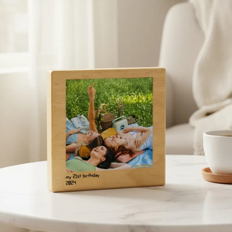 Desktop Wooden Block with Printed Photo and Message