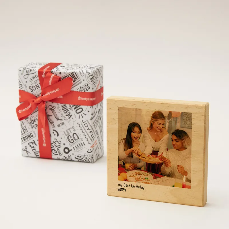 Desktop Wooden Block with Printed Photo and Message