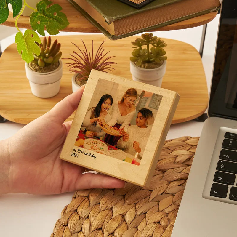 Desktop Wooden Block with Printed Photo and Message