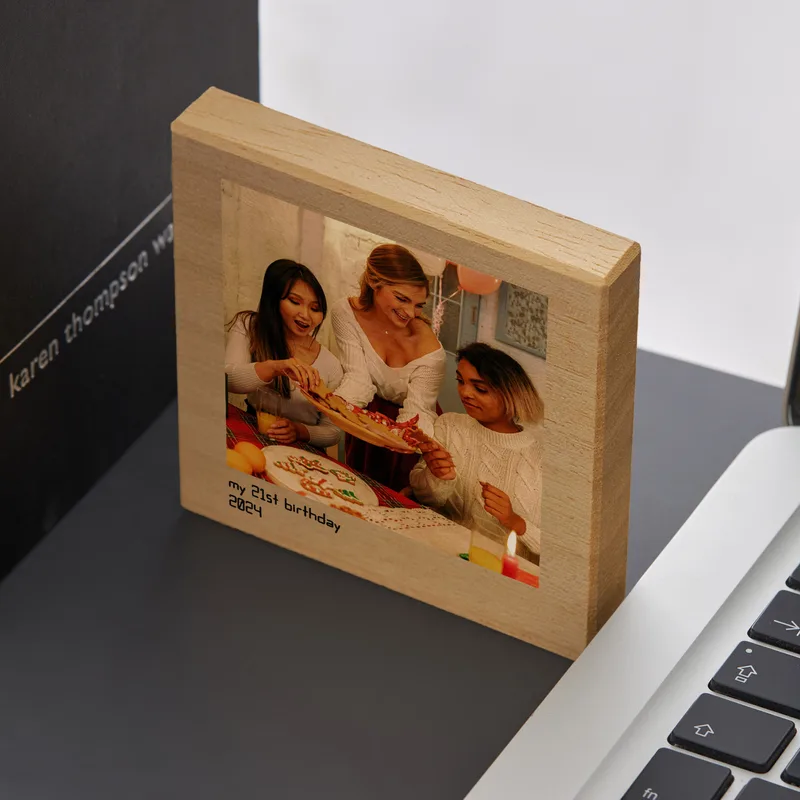 Desktop Wooden Block with Printed Photo and Message