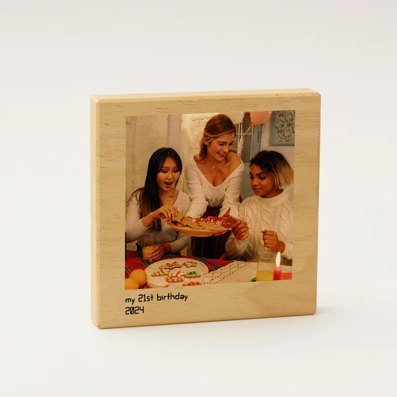 Desktop Wooden Block with Printed Photo and Message