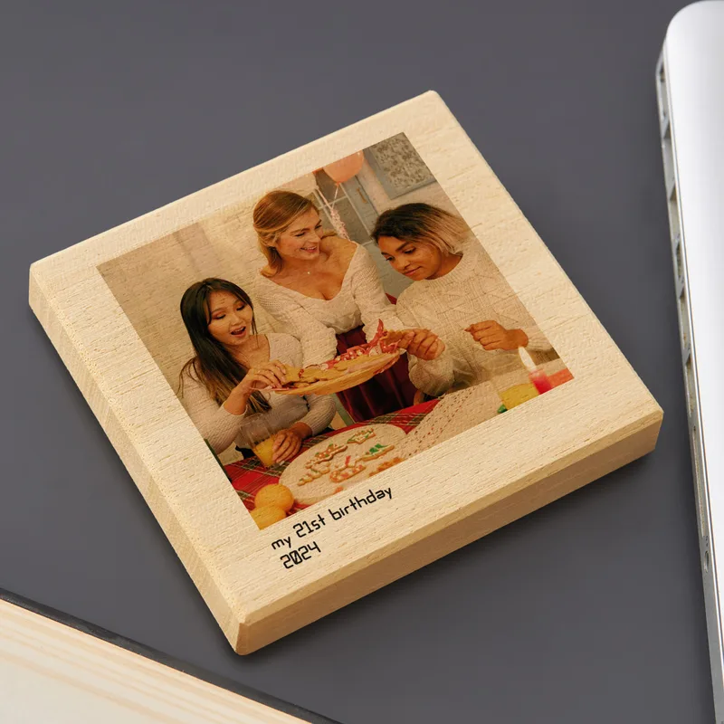 Desktop Wooden Block with Printed Photo and Message