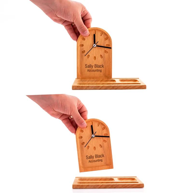 Personalised Wooden Desk Organiser with Clock for Adults and Teens