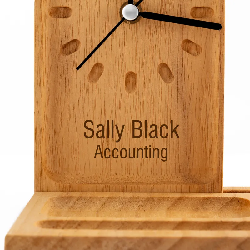 Personalised Wooden Desk Organiser with Clock for Adults and Teens