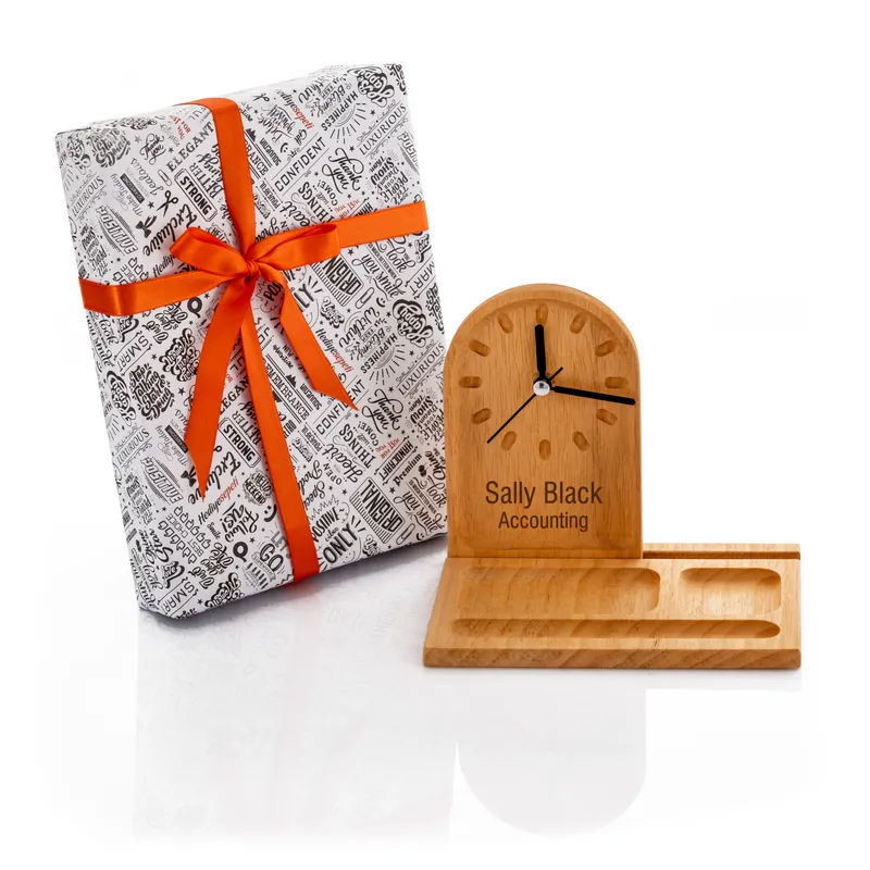 Personalised Wooden Desk Organiser with Clock for Adults and Teens