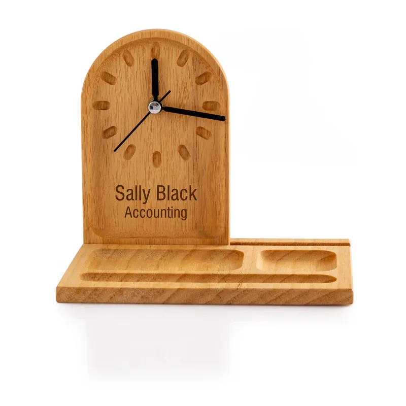 Personalised Wooden Desk Organiser with Clock for Adults and Teens