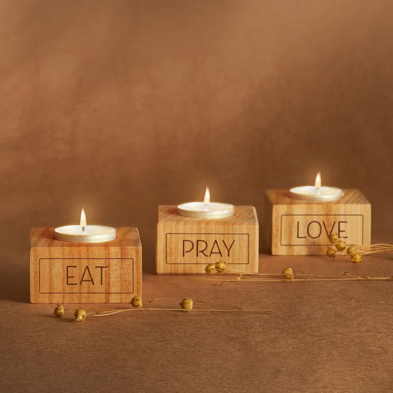 Eat | Pray | Love Motto Designed 3-Piece Wooden Candle Set