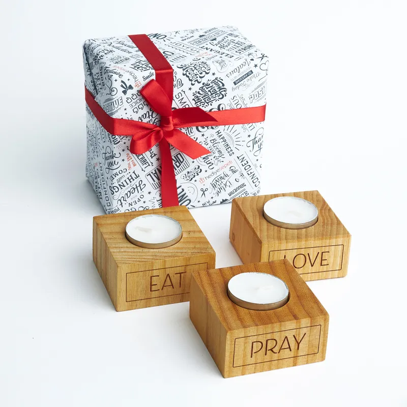Eat | Pray | Love Motto Designed 3-Piece Wooden Candle Set