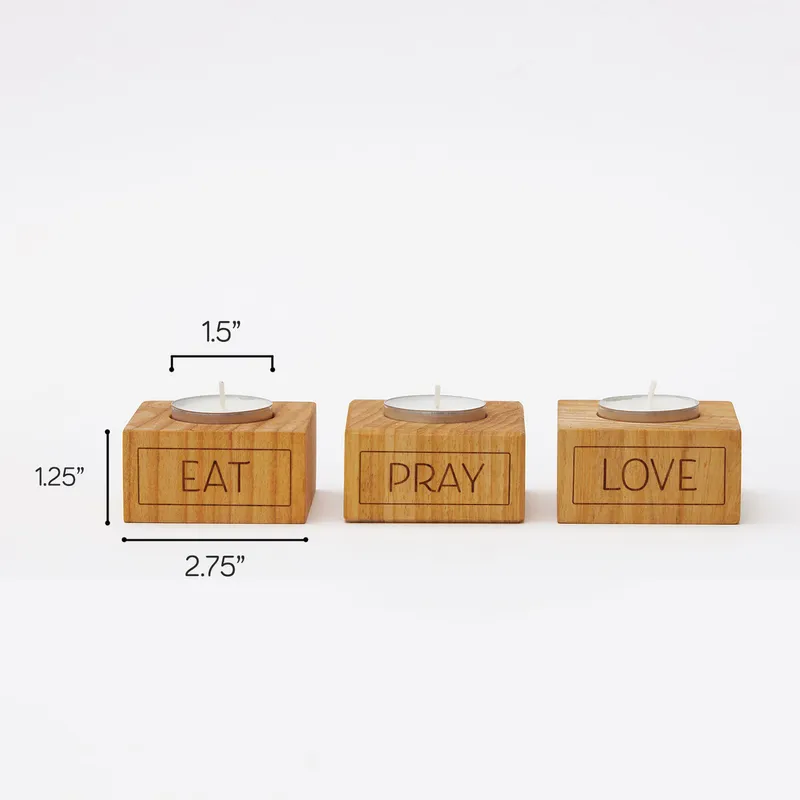 Eat | Pray | Love Motto Designed 3-Piece Wooden Candle Set