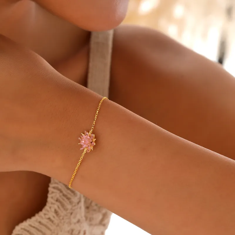 Elegant Gold Plated Lotus Flower Bracelet