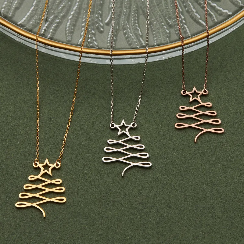 Elegant Silver Christmas Tree Pendant Necklace for Women
