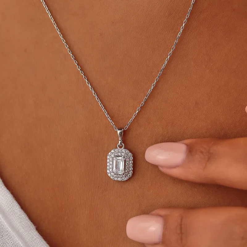 Elegant Silver Jewelry Set with Baguette-Cut Zirconia for Her