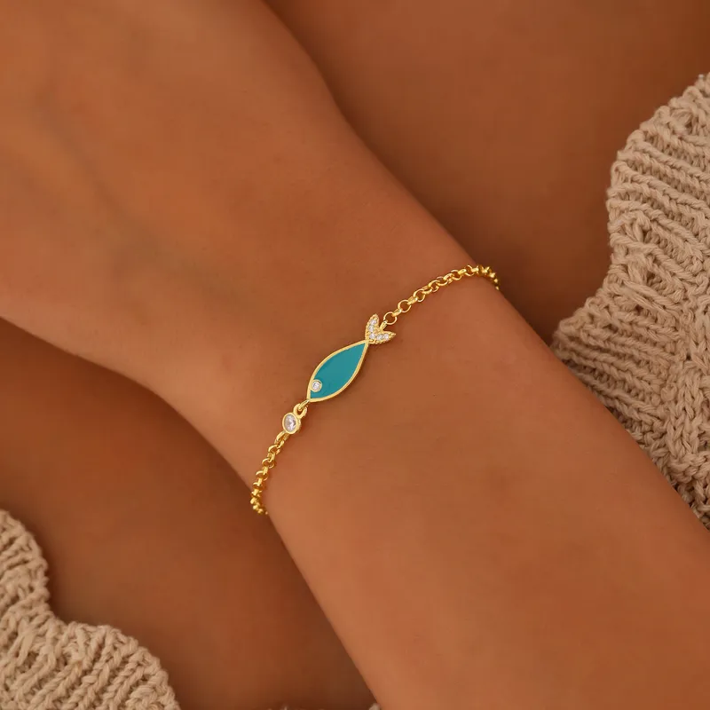 Enameled Fish Gold Plated Bracelet