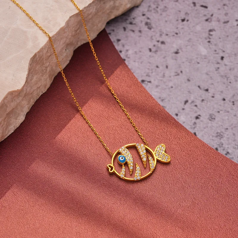 Gold Plated Enameled Fish Necklace for Women