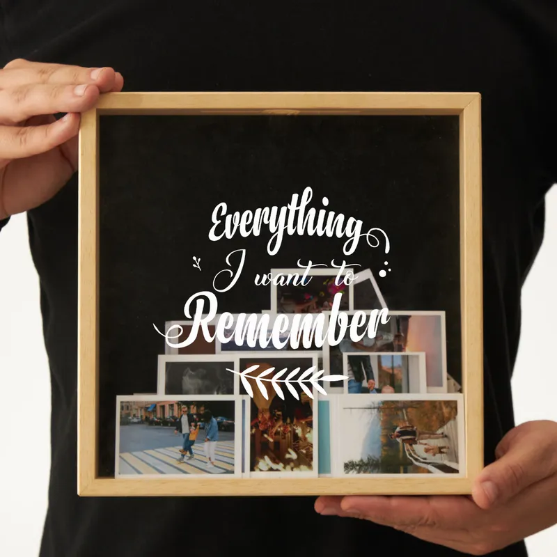 Wooden Memory Photo Box as Gift for Her with Everything I Want Remember Motto