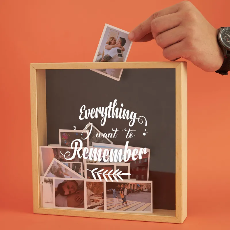 Wooden Memory Photo Box as Gift for Her with Everything I Want Remember Motto