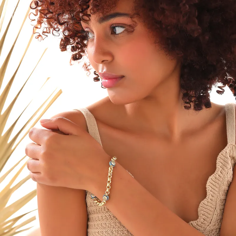 Evil Eye Beaded Dodge Chain Gold Plated Bracelet