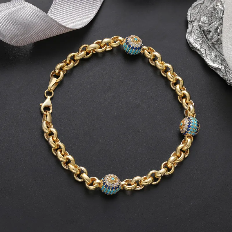 Evil Eye Beaded Dodge Chain Gold Plated Bracelet