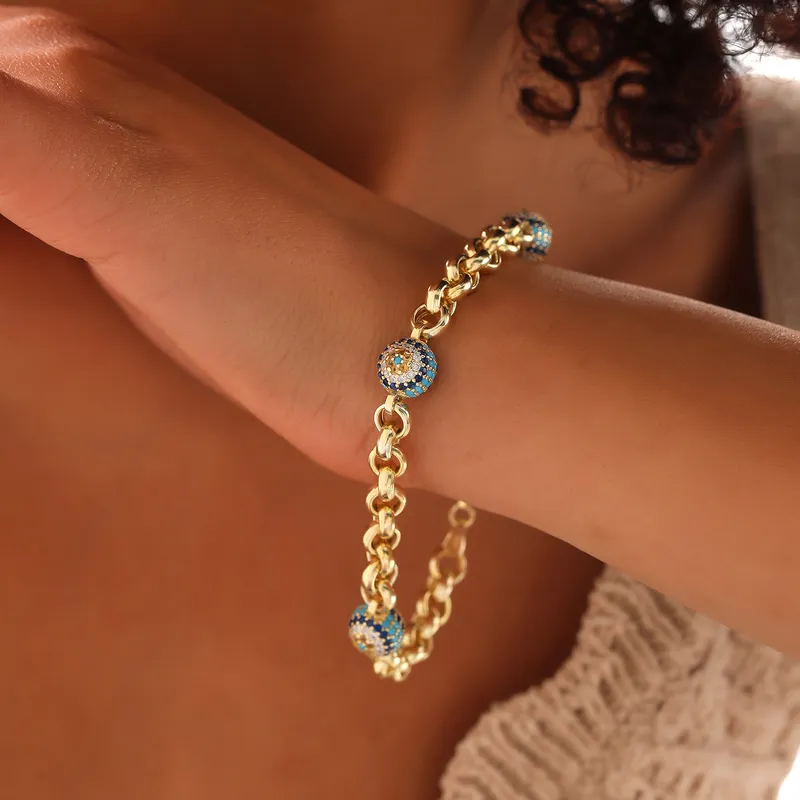 Evil Eye Beaded Dodge Chain Gold Plated Bracelet