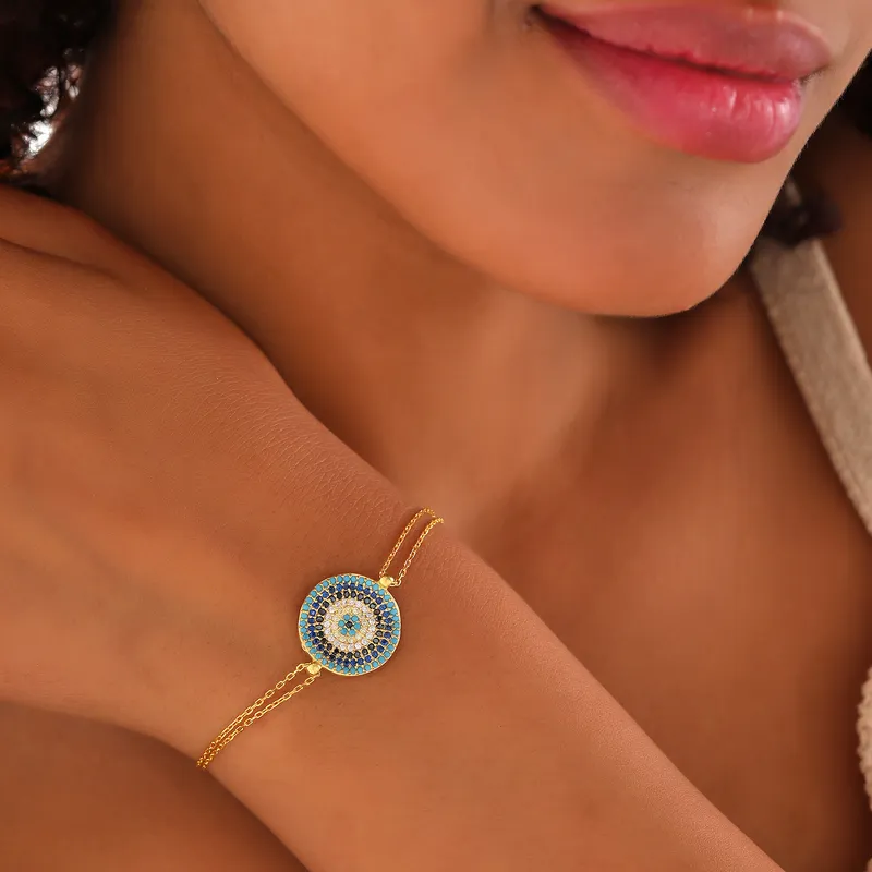 Evil Eye Themed Gold Plated Bracelet