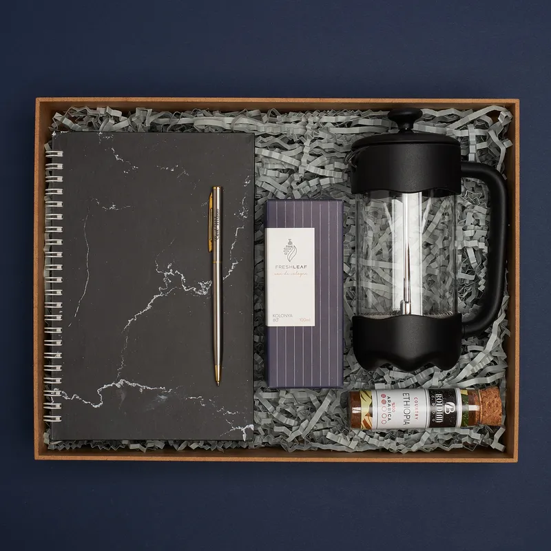 Executive Coffee Connoisseur Gift Set with Custom Pen and Notebook