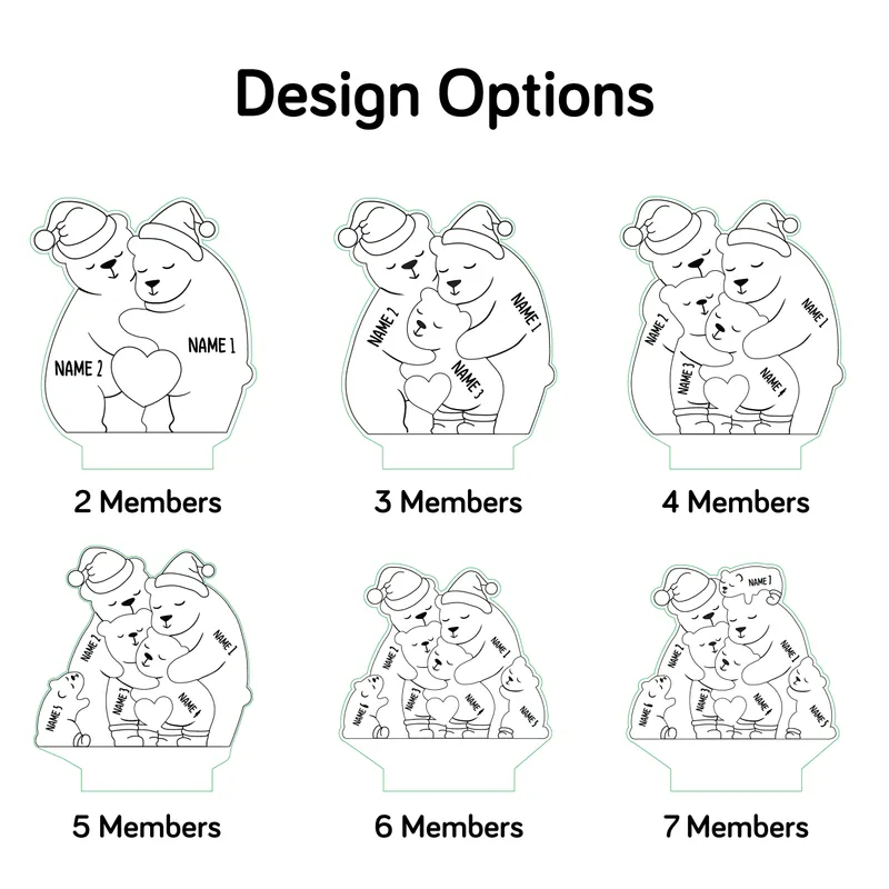 Family Bond Bear Personalized LED Night Light Gift