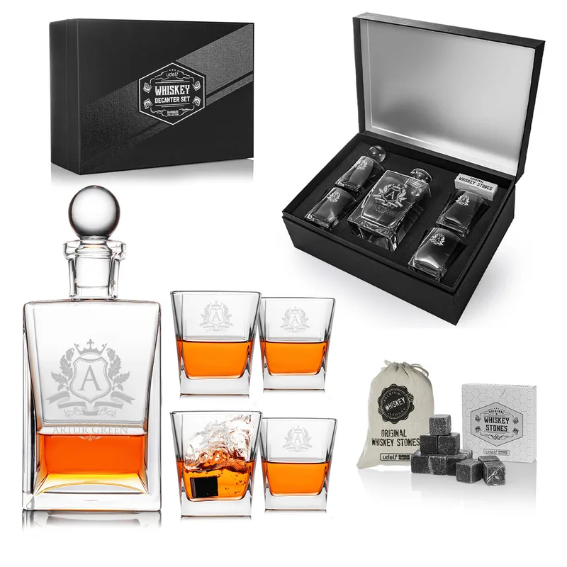 Family Gifts Special Personalized Orkney Whiskey Set with 4 pcs Whiske Glasses and Decanter