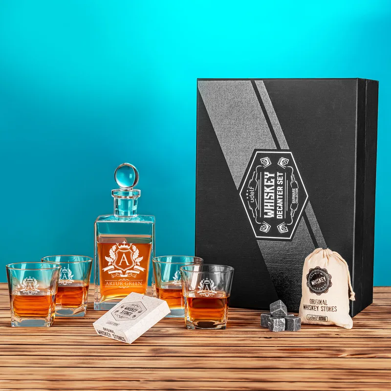 Family Gifts Special Personalized Orkney Whiskey Set with 4 pcs Whiske Glasses and Decanter