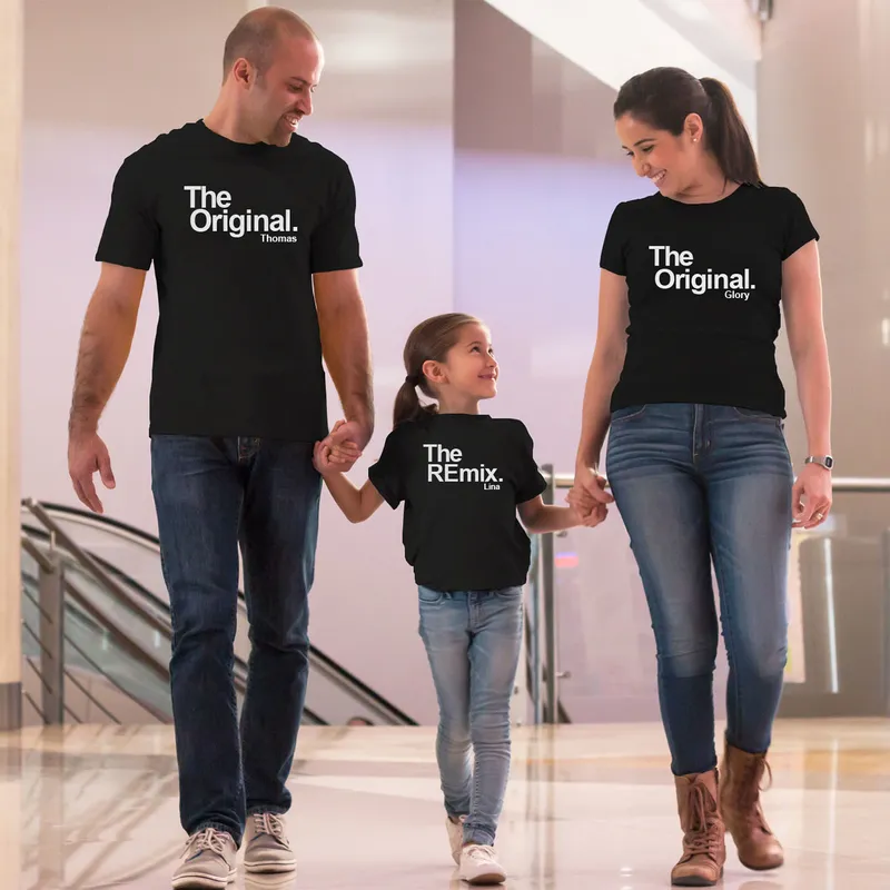 Personalised Family Name T-Shirt Set for Parents and Kids