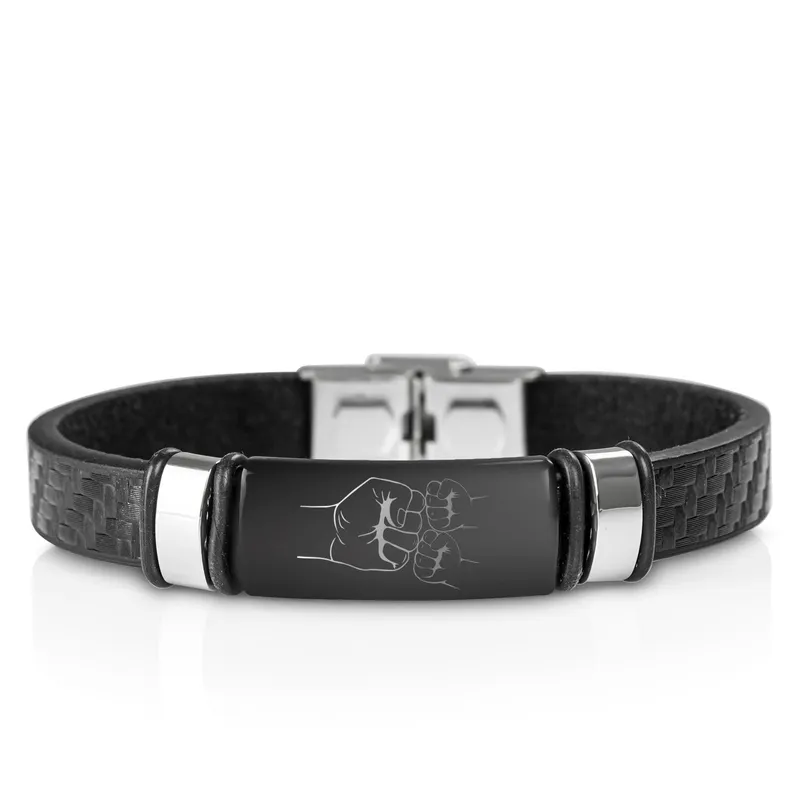 Father and Child Fist Bump Leather Bracelet
