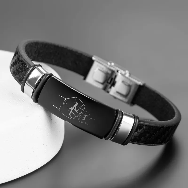 Father and Child Fist Bump Leather Bracelet