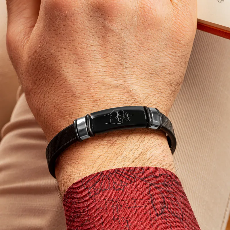 Father and Child Fist Bump Leather Bracelet
