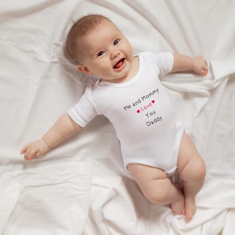 Personalised Baby Bodysuit with 'Me and Mummy Love You Daddy' Message