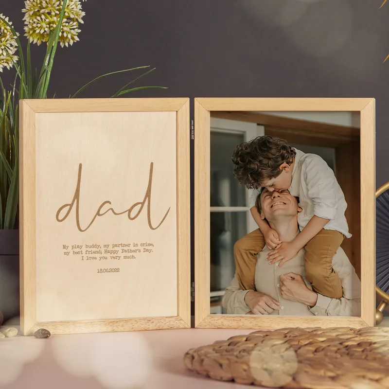 Father's Day Gift Personalized Special Message Hinged Wooden Photo Frame