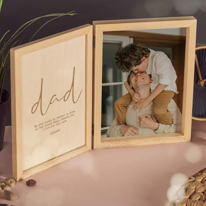 Father's Day Gift Personalized Special Message Hinged Wooden Photo Frame