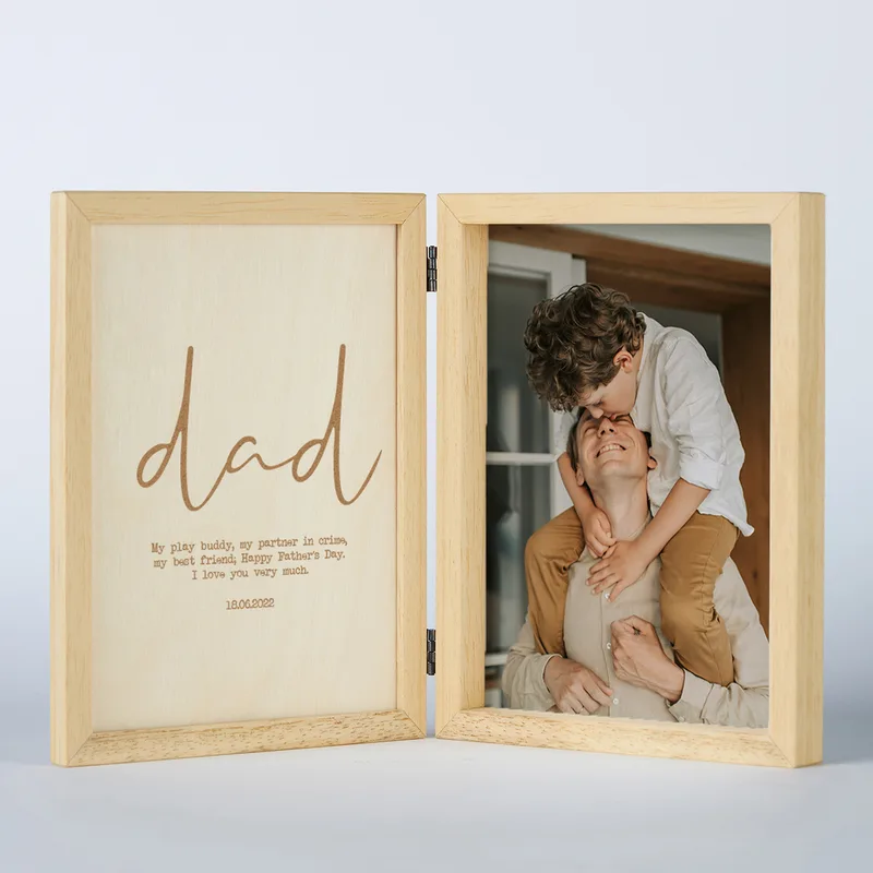 Father's Day Gift Personalized Special Message Hinged Wooden Photo Frame