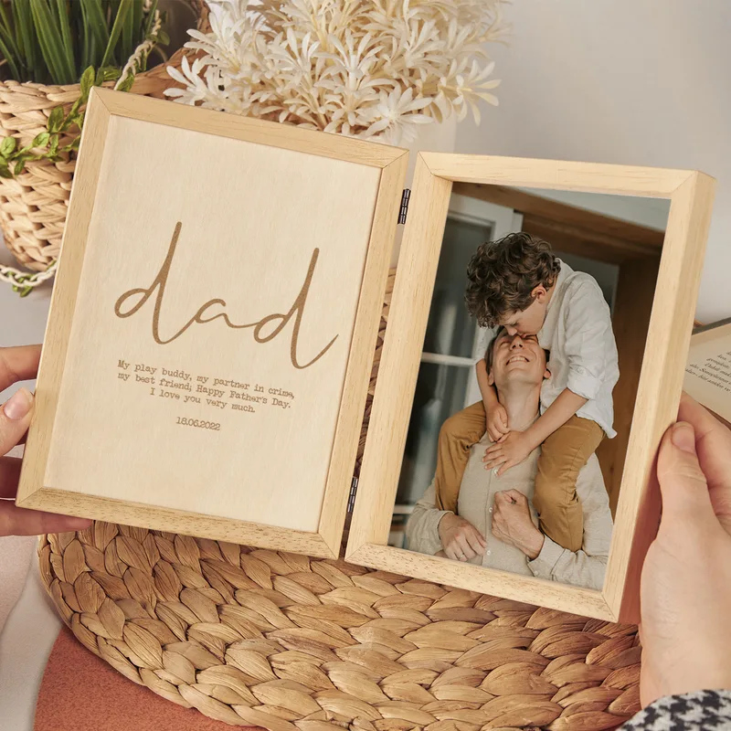 Father's Day Gift Personalized Special Message Hinged Wooden Photo Frame