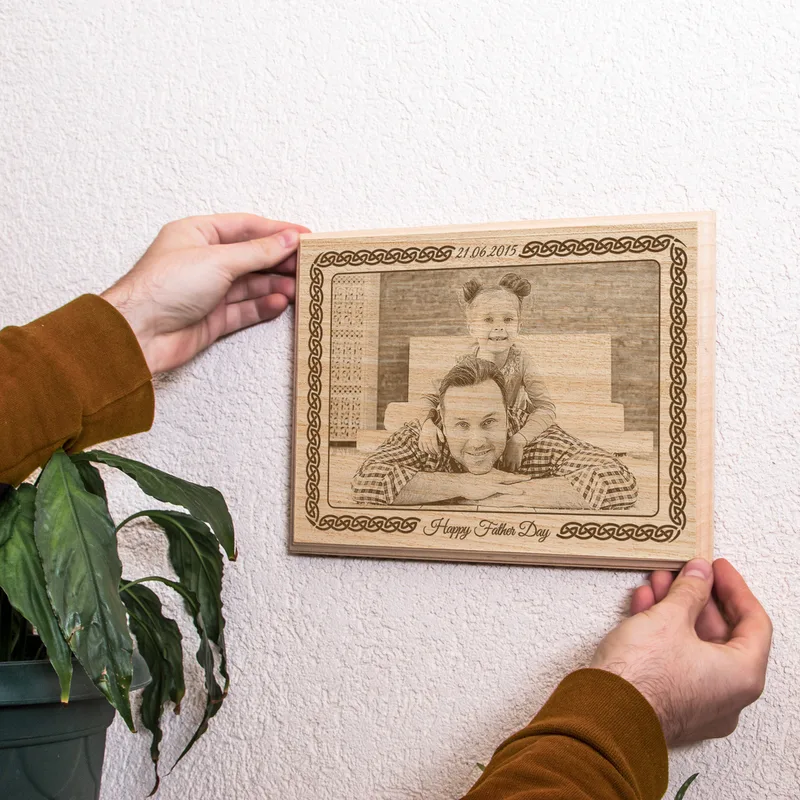Personalized Engraved Wooden Photo Gift for Dad with Family Photo