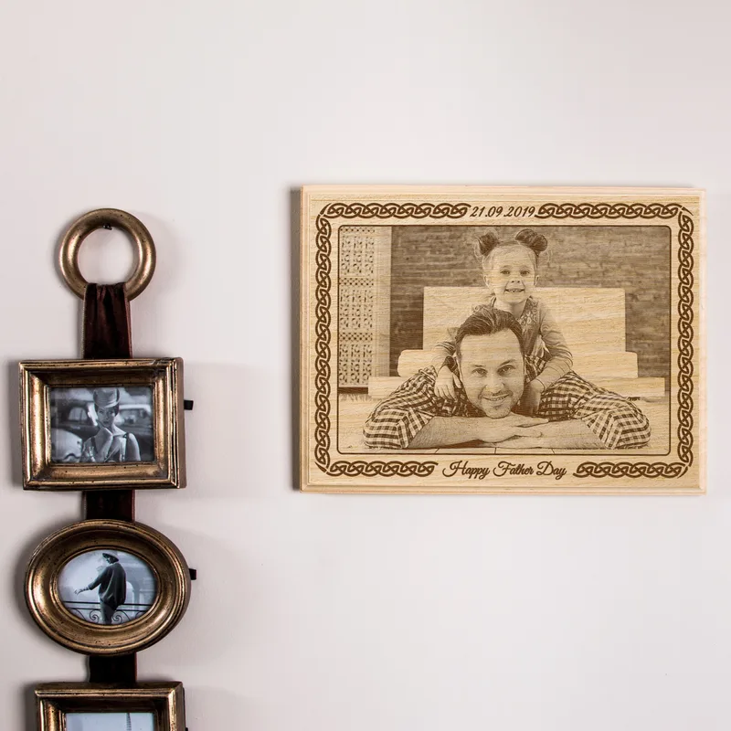 Personalized Engraved Wooden Photo Gift for Dad with Family Photo