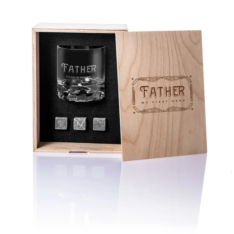 Father's Day Gifts Personalized Whiskey Set in Custom Wooden Box