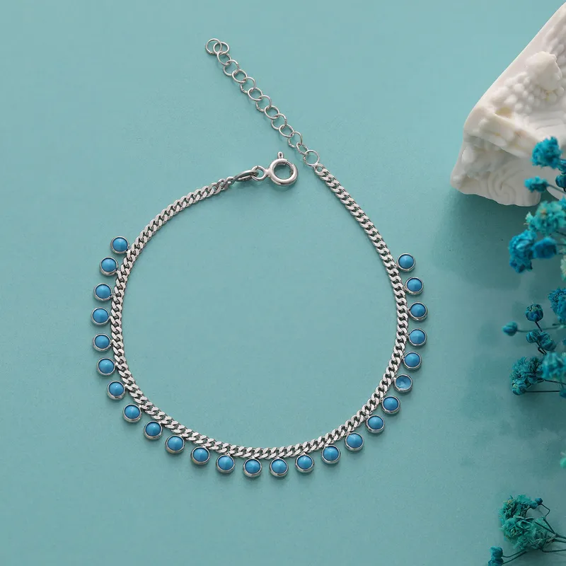 Figaro Chain Silver Bracelet with Blue Zirconia Stones