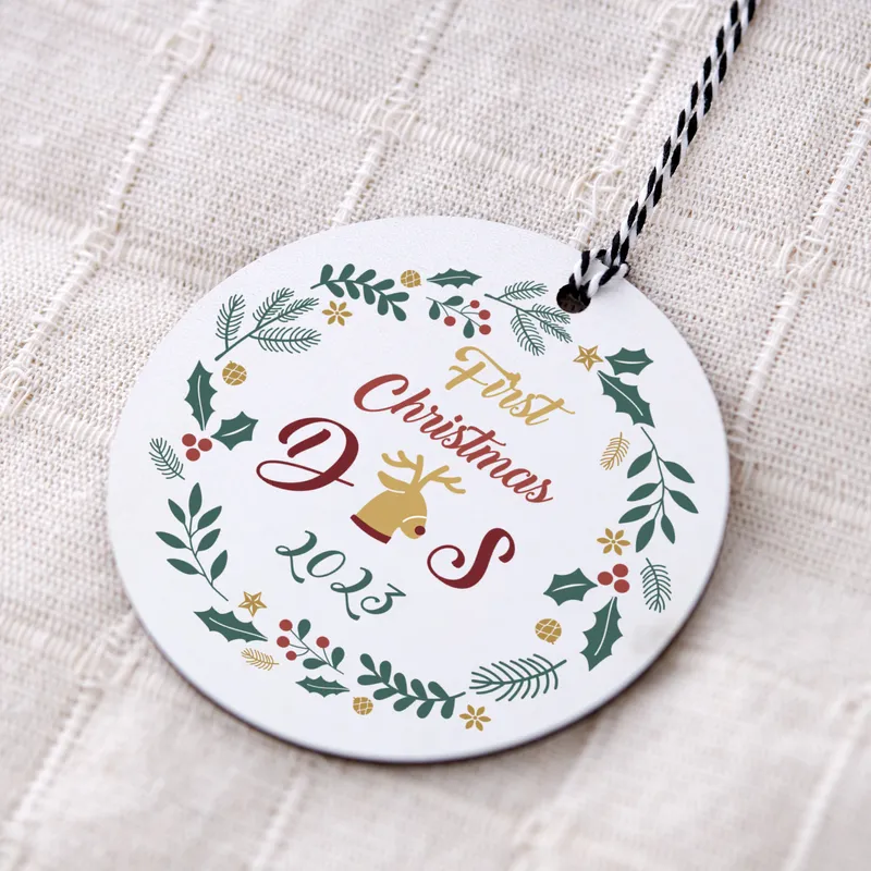 First Christmas Personalised MDF Tree Ornament with Initials