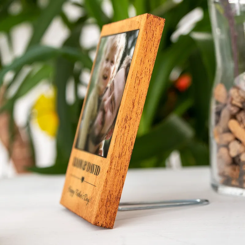 First Father's Day Gift for Dad Name and Photo Printed Wooden Frame with Special Message