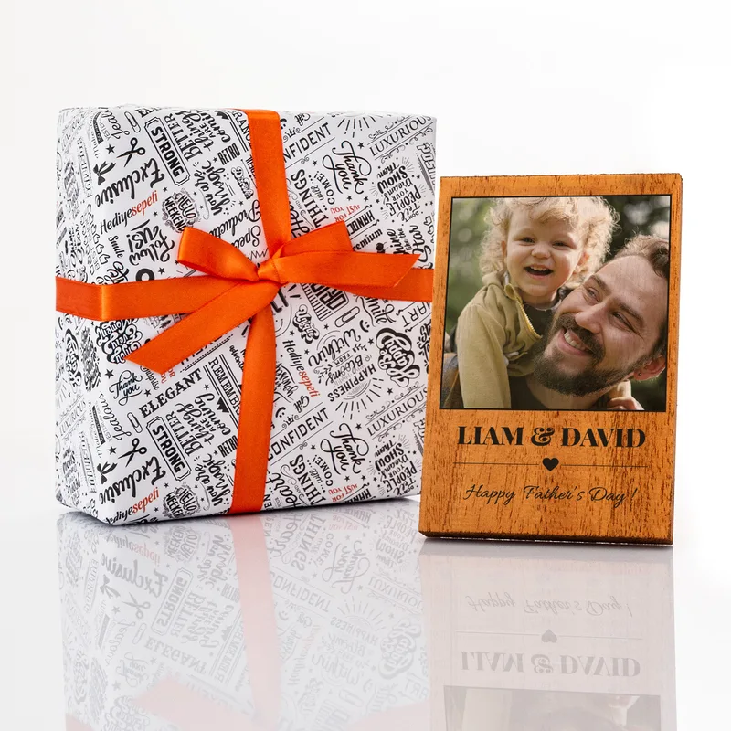 First Father's Day Gift for Dad Name and Photo Printed Wooden Frame with Special Message