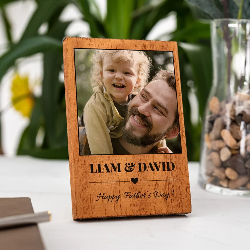 First Father's Day Gift for Dad Name and Photo Printed Wooden Frame with Special Message