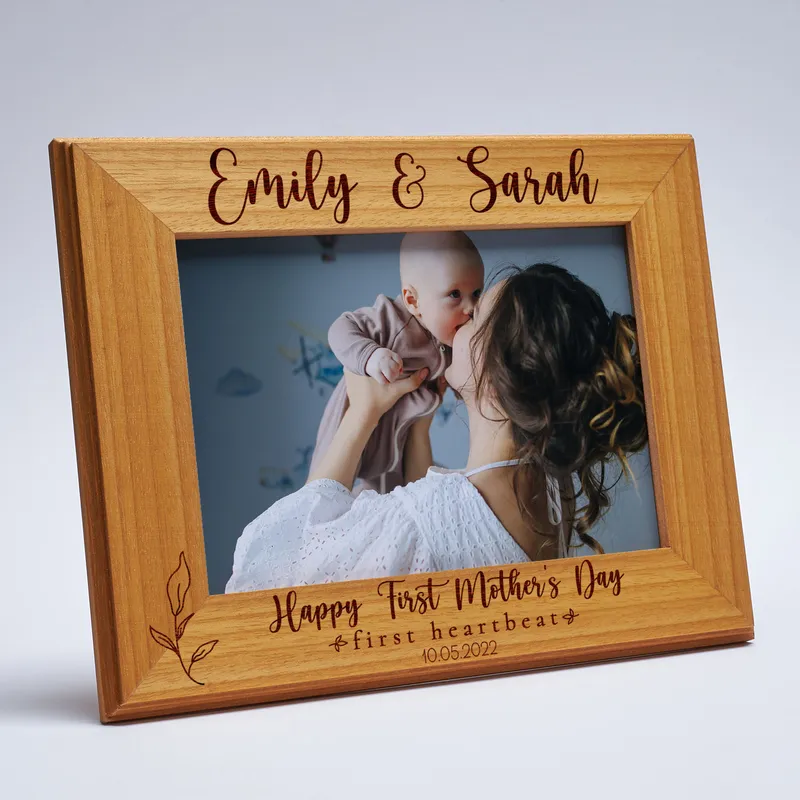 First Mother's Day Personalised Heartbeat Wooden Frame