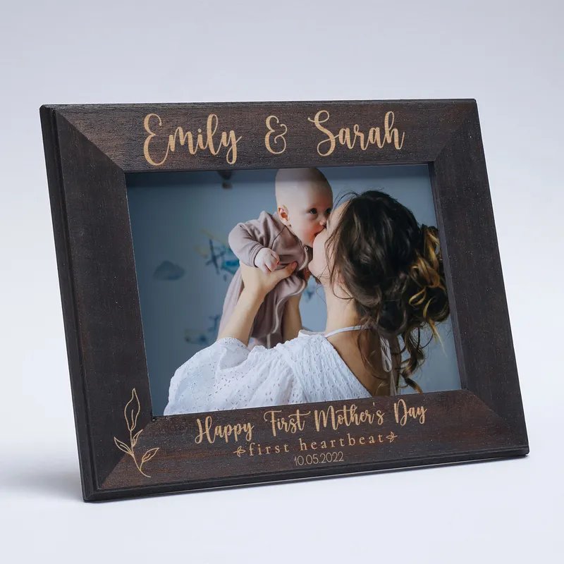 First Mother's Day Personalised Heartbeat Wooden Frame