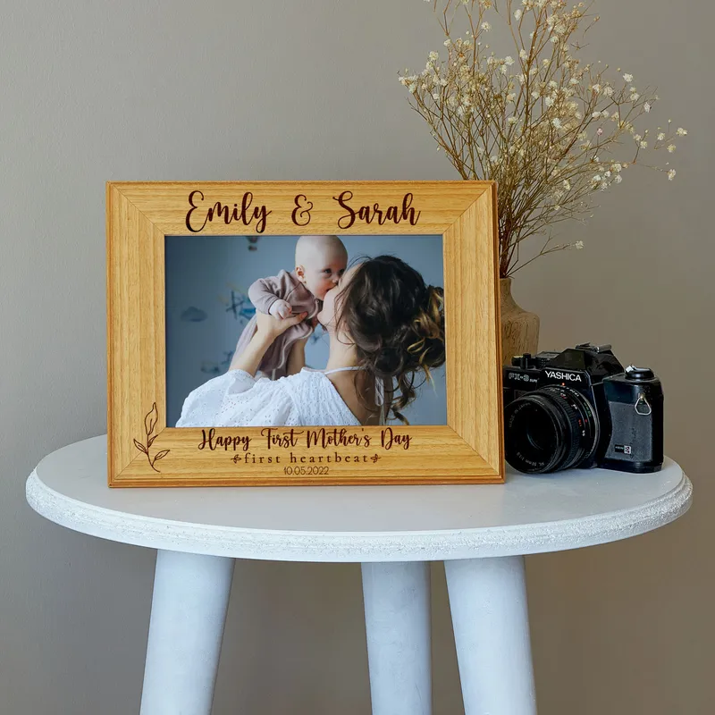 First Mother's Day Personalised Heartbeat Wooden Frame