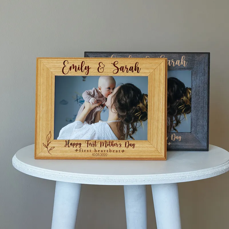 First Mother's Day Personalised Heartbeat Wooden Frame