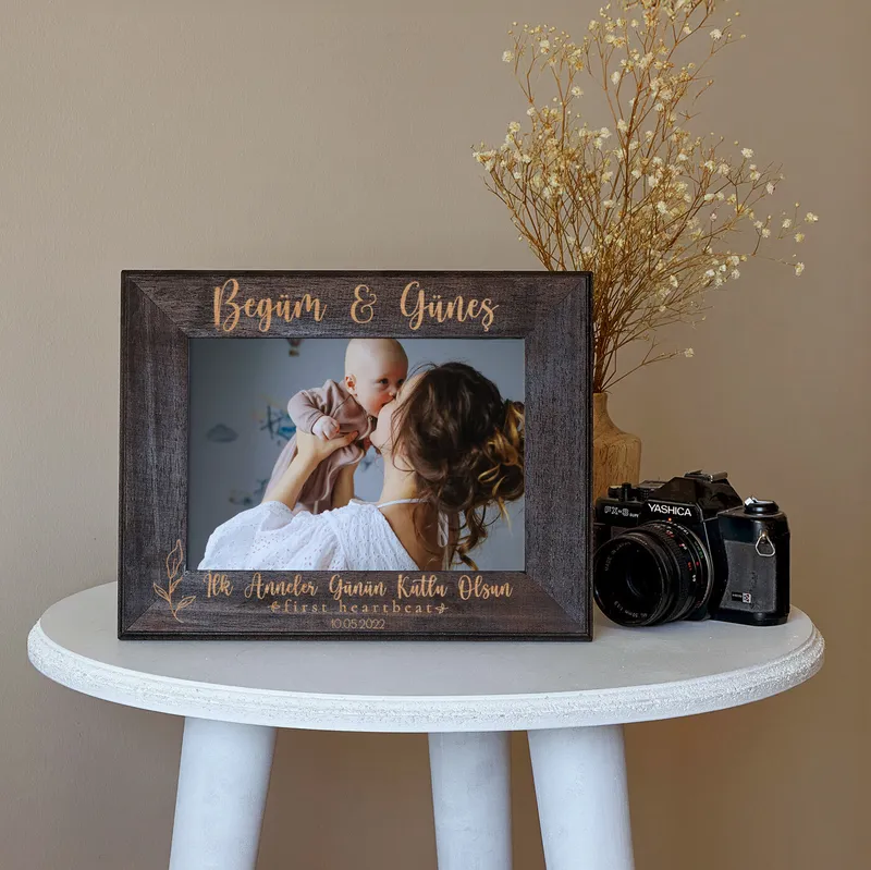 First Mother's Day Personalised Heartbeat Wooden Frame